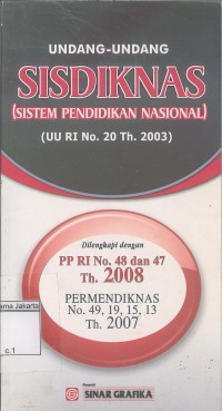 Image of Undang-Undang Sisdiknas (Sistem Pendidikan Nasional) (UU RI NO. 20 TH.2003)